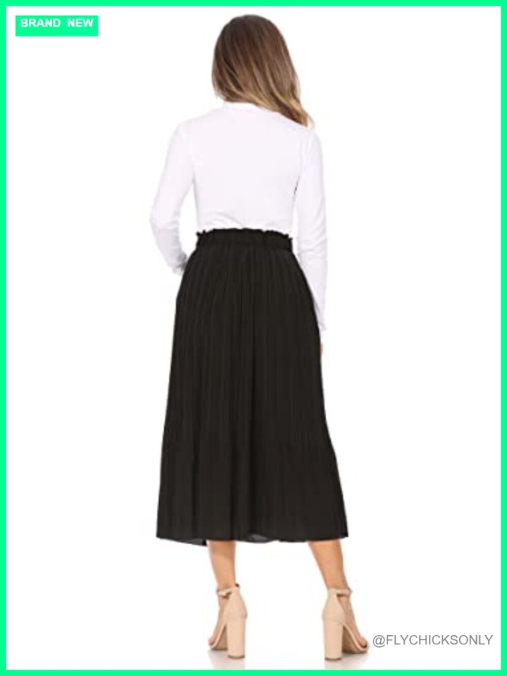 Pleated Midi Skirt with Pockets, Elastic High Waist, A-Line, Reg & Plus Size - Picture 3 of 6